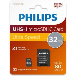 Philips FM32MP45B - Micro SDHC kaart 32GB incl. adapter - Class 10 - UHS-I U1