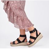 POSH by Poelman - LONA - Dames Sandalen - Zwart met Dierenprint - PU Imitatie Leer