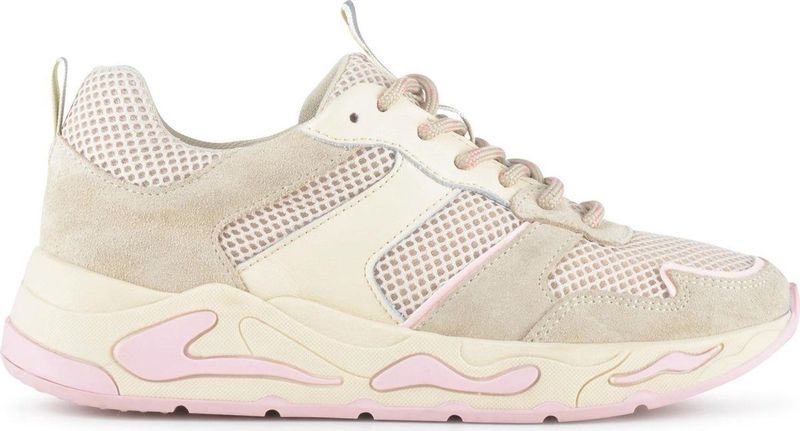 PS Poelman - MINION Sneakers - Beige Taupe Roze Multi - Suède Mesh Lakleer Details