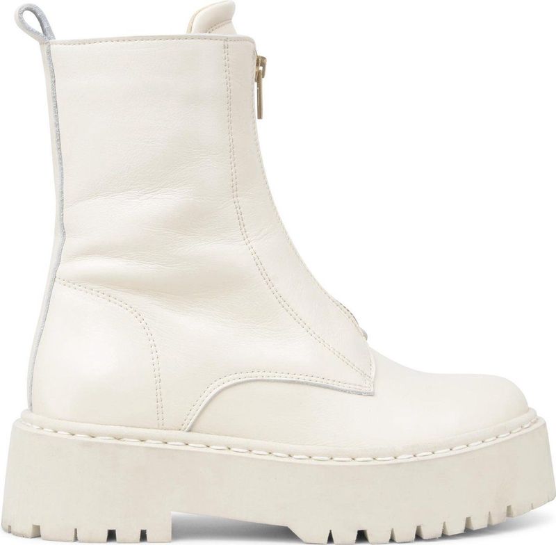 PS Poelman - KIMMY - Dames - Chunky Chelsea Enkellaarzen - Crème Wit - Leer