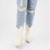 POSH by Poelman JUUL Dames Western Enkel Laarzen - Off White - Imitatieleer - Ritssluiting