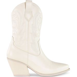 POSH by Poelman JUUL Dames Western Enkel Laarzen - Off White - Imitatieleer - Ritssluiting