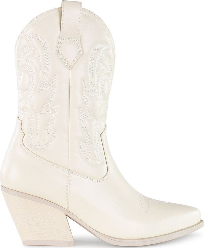 POSH by Poelman JUUL Dames Western Enkel Laarzen - Off White - Imitatieleer - Ritssluiting