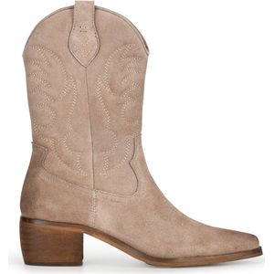 PS Poelman - BABS Dames Western Laarzen - Beige - Suède Look Leer