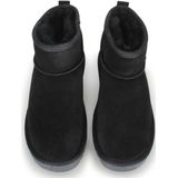 Poelman - Lage Schapenvacht Boots - Zwart - Suède - Rubberen Zool