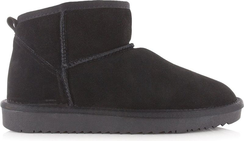 Poelman - Lage Schapenvacht Boots - Zwart - Suède - Rubberen Zool