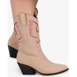 POSH by Poelman - BIBI Dames Laarzen - Beige - Imitatie Suède met Metallic Roze