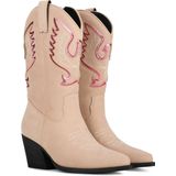 POSH by Poelman - BIBI Dames Laarzen - Beige - Imitatie Suède met Metallic Roze