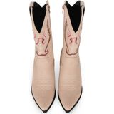 POSH by Poelman - BIBI Dames Laarzen - Beige - Imitatie Suède met Metallic Roze