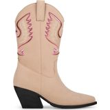 POSH by Poelman - BIBI Dames Laarzen - Beige - Imitatie Suède met Metallic Roze