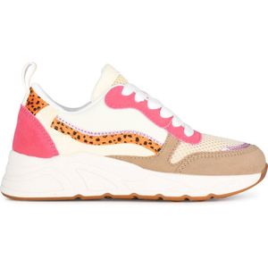 POSH by Poelman - CAROCEL Dames Sneakers - Beige - Imitatieleer met Panterprint