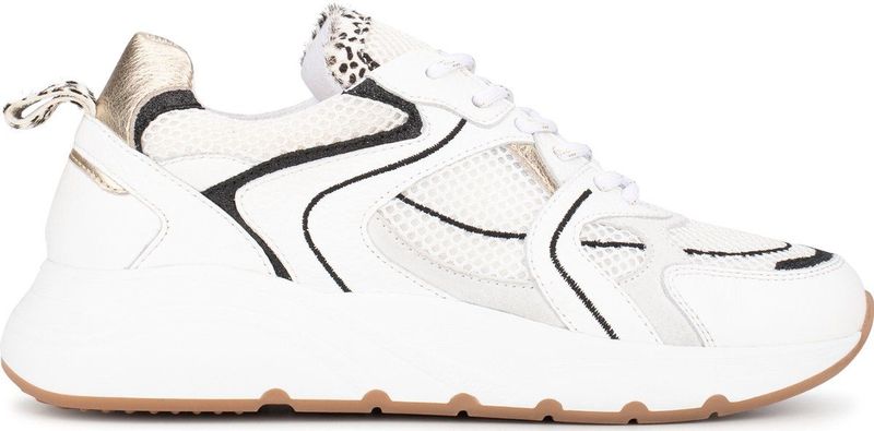 PS Poelman - CIBEL - Dames Sneakers - Wit - Mesh en Leer met Suède