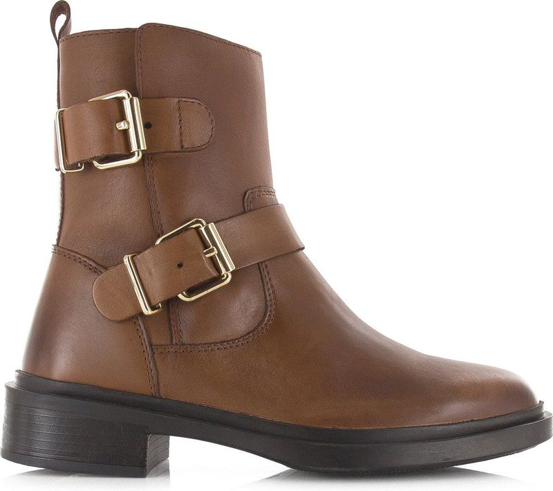 Poelman Leren boot met goudkleurige gespen biker boots dames