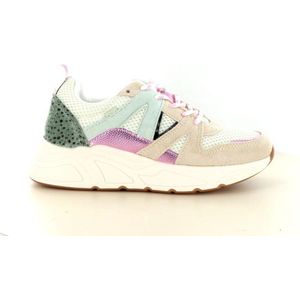 Merk - Model - Sneakers - Beige met Roze en Groen - Synthetisch Materiaal
