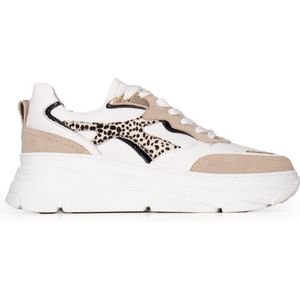 PS Poelman Jana Chunky Leren Sneakers Beige/Wit