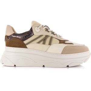 PS Poelman Jana Chunky Leren Sneakers Beige/Bruin