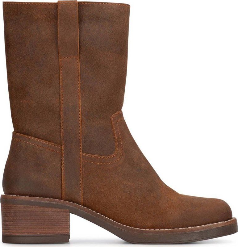 PS Poelman - Brave - Enkellaarsjes - Cognac - Blokhak - Leer