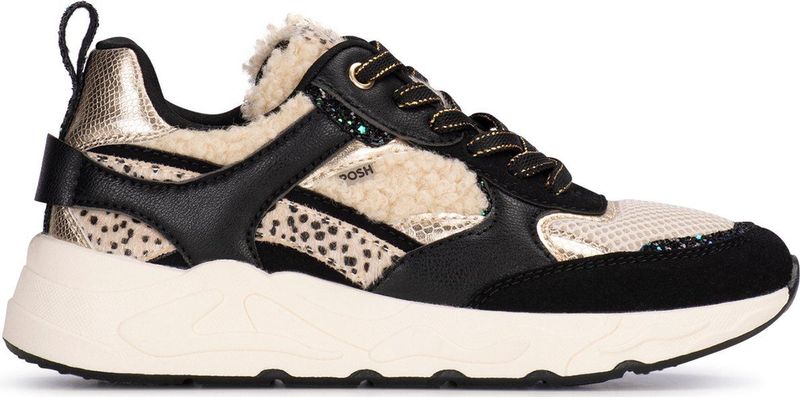 POSH by Poelman - Damessneaker - Zwart met Beige - Teddystof