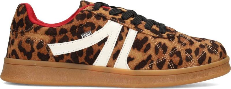 POSH by Poelman KAIA Dames Sneakers Bruin Met Dierenprint