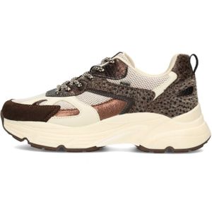 POSH by Poelman - Ayoki - Sneakers - Bruin met Dierenprint - Chunky Zool 4 cm