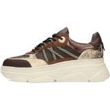 PS Poelman - JANA - Dames Sneakers - Bruin met Beige - Chunky Zool - 5 cm