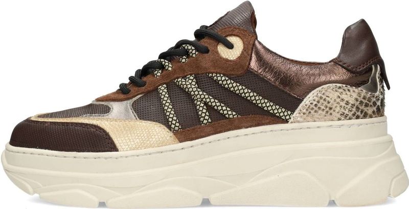 PS Poelman - JANA - Dames Sneakers - Bruin met Beige - Chunky Zool - 5 cm