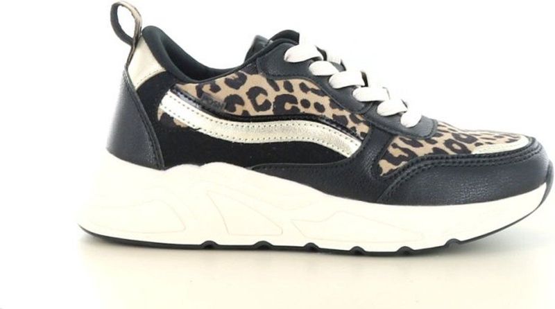 PS Poelman - Gigi 02 - Sneakers - Leopardprint - Zwart - Dikke Witte Zool