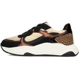 POSH by Poelman - MACY - Dames Sneakers - Zwart - Beige/Wit - Panterdetail
