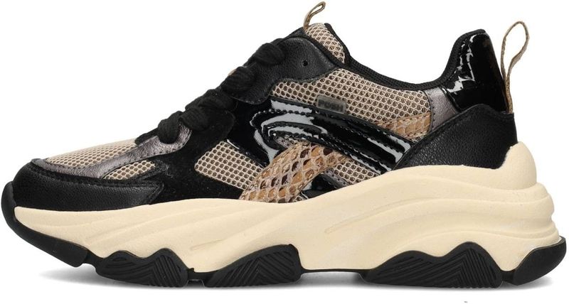 Posh by PS Poelman - C18582 - Sneakers - Beige - Met Zwarte en Snake-achtige Accenten