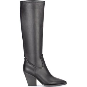 POSH by Poelman - SYLVANA - Dames Laarzen - Zwart - Hoge Schacht 39 cm - Blokhak 8 cm