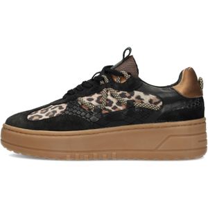 PS Poelman - Anemone - Leren Sneakers - Zwart/Panter
