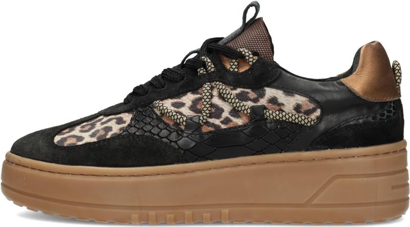 PS Poelman - Anemone - Leren Sneakers - Zwart/Panter