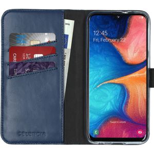 Selencia Echt Lederen Bookcase voor de Samsung Galaxy A20e - Blauw