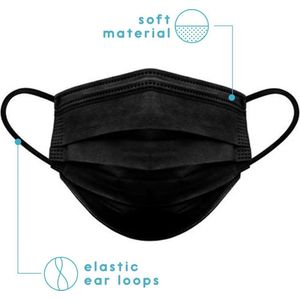 Uniseks wegwerp mondkapje met elastiek voor volwassenen - 500 Pack - Zwart