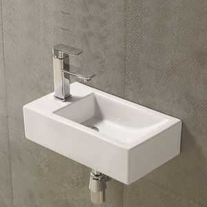 Fontein Sanilux Qubic Rechthoek 45x25x12cm Keramiek Wit Links (Excl. afvoerplug)