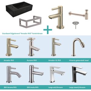 Fonteinpack recto natuursteen links met montageframe 40x22x10 cm rvs