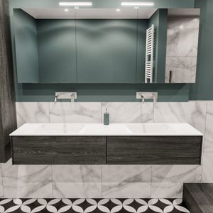 Badkamermeubel BWS Madrid Antraciet 180x45x30 cm Mat Witte Solid Surface Wastafel Dubbel (0 kraangaten, 2 lades)