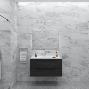 Badkamermeubelset gliss design hera mat zwart 100 cm 2 laden zwart eiken