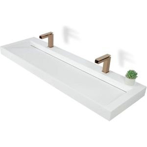 Wastafel bws hoya 160x45.5 cm met 2 kraangaten mat wit