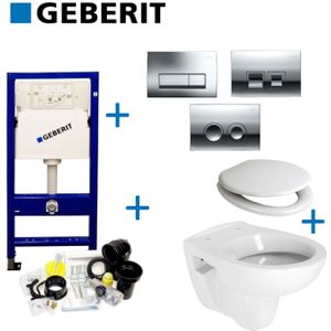 Geberit up100 toiletset set 02 b&w compact 47.5 cm met delta drukplaat