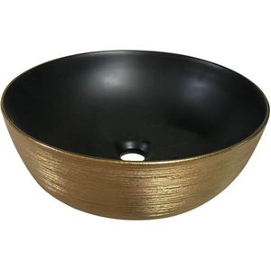 Waskom sanilux pisa keramiek met extra dunne rand mat zwart /goud geborsteld