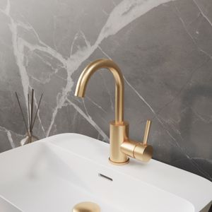 Wastafelmengkraan Boss & Wessing Colorato Ensy Draaibare Gebogen Uitloop Geborsteld Goud