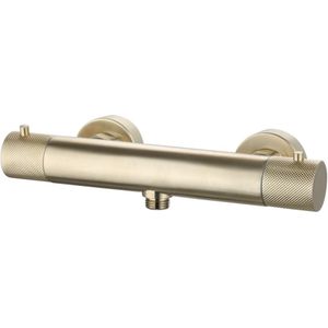 Douchemengkraan opbouw sanilux ribb thermostatisch rond met geribbelde knop geborsteld goud
