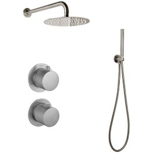 Regendoucheset Inbouw Sanilux Hops Met Box Thermostaat Douchekop 25 cm Met Geribbeld Knop Gunmetal