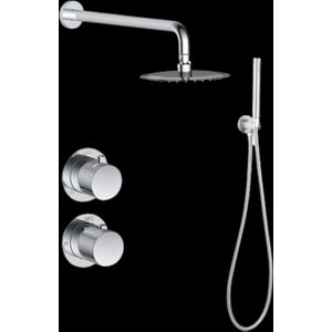 Regendoucheset Inbouw Sanilux Hops Met Box Thermostaat Douchekop 20 cm Met Geribbeld Knop Chroom