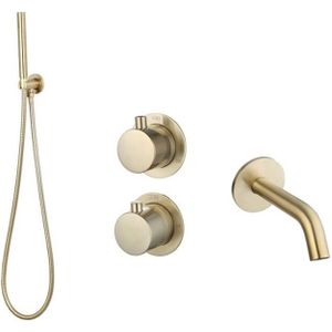 Badset inbouw sanilux hops met box thermostaat muurbevestiging goud geborsteld