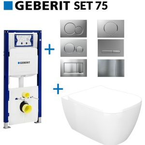 Geberit up320 toiletset compleet | inbouwreservoir | salenzi mirare glans wit | met drukplaat | set 75