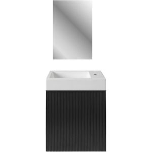 Fonteinset BWS Sona Fonteinkast Mat Zwart Wastafel Glanzend Wit en Spiegel Met Omlijsting