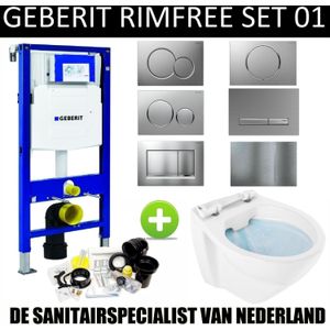 Geberit UP320 Toiletset Compleet | Inbouwreservoir | BWS Design Randloos Wit | Met drukplaat | SET78