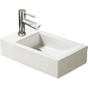 Fonteinset Sanilux Qubic Keramiek 45x25x12cm met 1/2" Yara kraan Chroom (Kraangat Links)